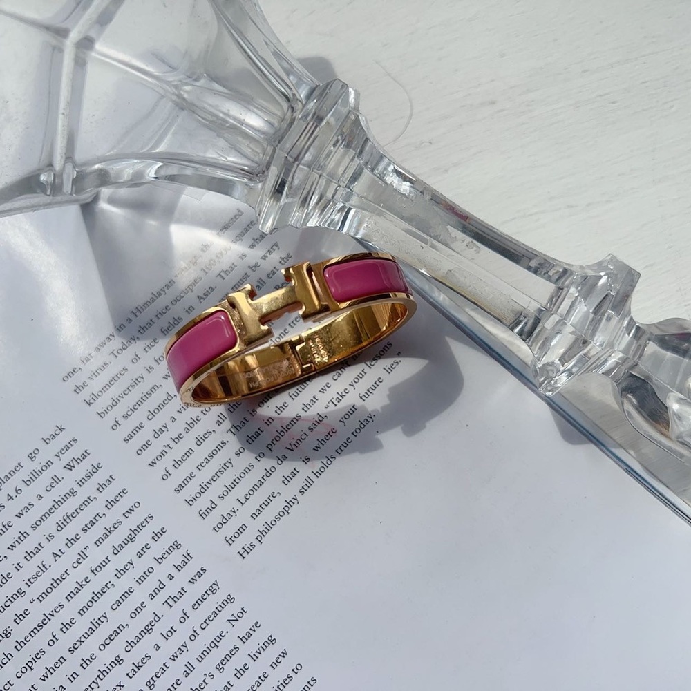 Hermes Enamel Narrow Clic Clac H Bracelet PM Rose Azalee